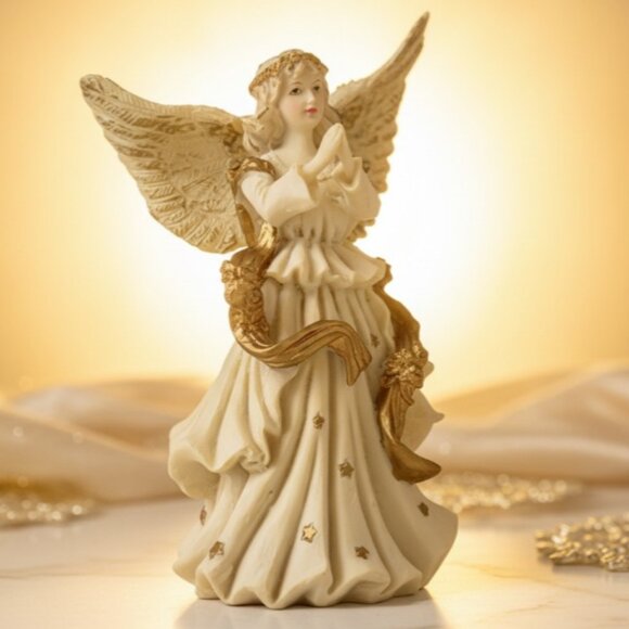 Vintage Praying Angel Figurine with Gold Details & Taper Candle Holder - Picture 4 of 16